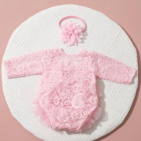 Newborn Photography Outfits Girl, Baby Girl Photoshoot Props, Newborn Lace Romper with Headband for Photo in Kuwait