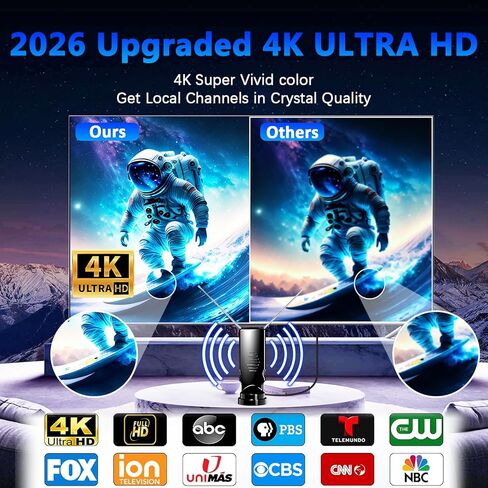 هوائي تلفزيون داخلي على شكل أذن أرنب للتلفزيون الذكي، هوائي HDTV رقمي مع ثنائيات أقطاب قابلة للتعديل، هوائي OTA ATSC VHF UHF للقنوات المحلية المجانية، استقبال قوي، إعداد سهل، 4K 1080p جاهز in Kuwait