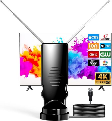 هوائي تلفزيون داخلي على شكل أذن أرنب للتلفزيون الذكي، هوائي HDTV رقمي مع ثنائيات أقطاب قابلة للتعديل، هوائي OTA ATSC VHF UHF للقنوات المحلية المجانية، استقبال قوي، إعداد سهل، 4K 1080p جاهز in Kuwait
