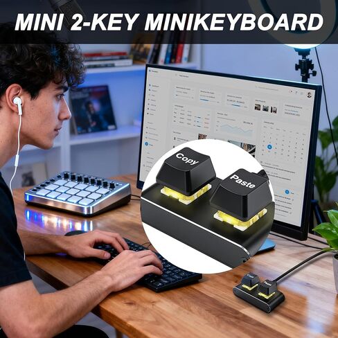 XMSJSIY Copy and Paste Keyboard Mini 2 Key Keypad USB Type-C PC Hot Swap One Handed Mechanical Gaming RGB Backlit Keypad for Gaming Office Media in Saudi Arabia