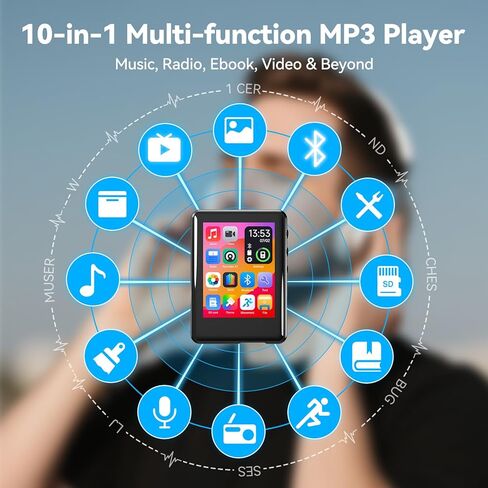 MP3 Player with Bluetooth 5.4,Portable Music Player with Speaker,FM Radio,Voice Recording,for Kids, Full Touch Screen Easy to Use,Max 512GB Expand, Earphones Included in Saudi Arabia