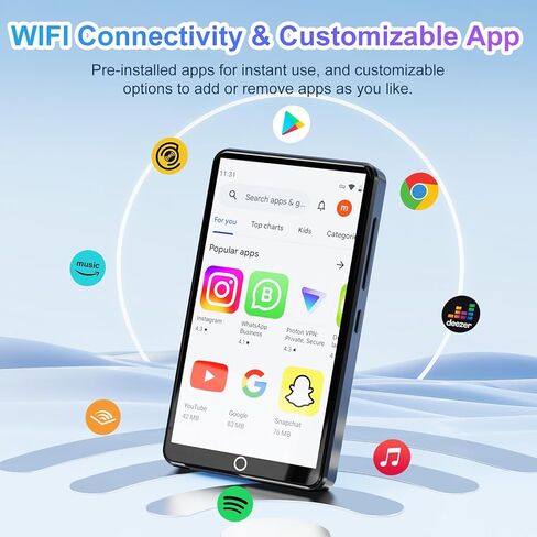 MP3 Player with Bluetooth and WiFi, 80GB Storage Android OS Spotify MP4 Player with Rear Camera, 4.02" Touch Screen Music Player with Built-in Speaker, FM Radio, Vido Playback in Saudi Arabia