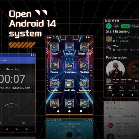 مشغل Mecha MP3 للأطفال بسعة 96 جيجابايت مع مراقبة أبوية، مشغل وسائط متدفقة Android 14 MP3 مع Spotify، Audible، Libby، متجر Play، مشغل موسيقى WiFi مع مكبر صوت يصل إلى 1 تيرابايت in Kuwait