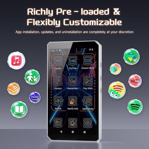 مشغل Mecha MP3 للأطفال بسعة 96 جيجابايت مع مراقبة أبوية، مشغل وسائط متدفقة Android 14 MP3 مع Spotify، Audible، Libby، متجر Play، مشغل موسيقى WiFi مع مكبر صوت يصل إلى 1 تيرابايت in Kuwait