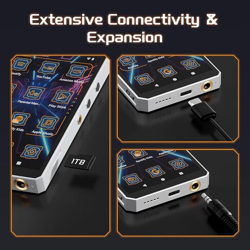 مشغل Mecha MP3 للأطفال بسعة 96 جيجابايت مع مراقبة أبوية، مشغل وسائط متدفقة Android 14 MP3 مع Spotify، Audible، Libby، متجر Play، مشغل موسيقى WiFi مع مكبر صوت يصل إلى 1 تيرابايت in Kuwait