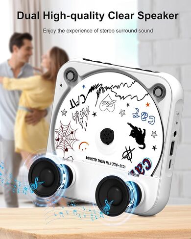ENVYCLOUD CD Player Portable with Dual Stereo Speakers, Rechargeable Portable Player with Bluetooth for Home with Headphones, Support CD/AUX/USB,White in Kuwait