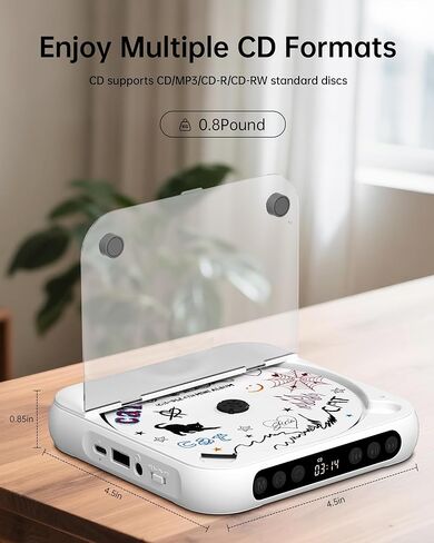 ENVYCLOUD CD Player Portable with Dual Stereo Speakers, Rechargeable Portable Player with Bluetooth for Home with Headphones, Support CD/AUX/USB,White in Kuwait