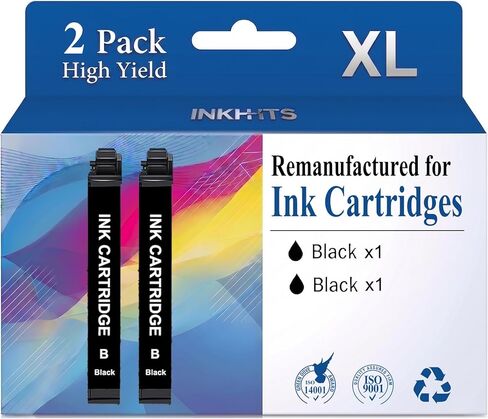 لخراطيش الحبر الأسود 232XL (عبوة من قطعتين) بديلة مُعاد تصنيعها لخراطيش الحبر Epson 232XL مجموعة كومبو تعمل مع طابعة Epson XP-4200 XP-4205 WF-2930 WF-2950، 2 أسود in Kuwait