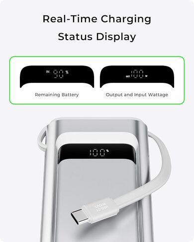 شاحن محمول للكمبيوتر المحمول TALIX 100 واط، 3 منافذ USB-C شحن سريع، بطارية احتياطية 10000 مللي أمبير في الساعة مع كابلات مدمجة قابلة للسحب لأجهزة MacBook، والكمبيوتر، والهواتف المحمولة، وiPhone 17، وiPad، وAndroid، وSamsung، فضي in Kuwait