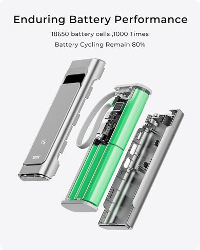 شاحن محمول للكمبيوتر المحمول TALIX 100 واط، 3 منافذ USB-C شحن سريع، بطارية احتياطية 10000 مللي أمبير في الساعة مع كابلات مدمجة قابلة للسحب لأجهزة MacBook، والكمبيوتر، والهواتف المحمولة، وiPhone 17، وiPad، وAndroid، وSamsung، فضي in Kuwait