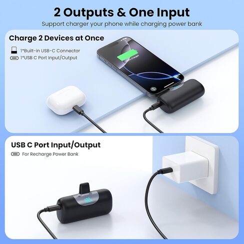 Mini Portable Charger for iPhone 17/16/15 Series,Upgraded 5500mAh PD Fast Charging USB-C Power Bank,Travel Pocket Size Portable Phone Charger for iPhone17/17Pro/17Pro Max/Air/16/15,Samsung,Android etc in Saudi Arabia