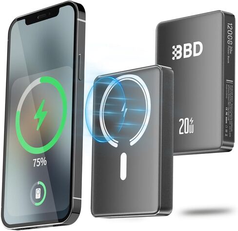 شاحن محمول BBD Magsafe، بنك طاقة لاسلكي بقدرة 12000 مللي أمبير في الساعة مع كابل USB-C، بنك طاقة مغناطيسي شحن سريع PD 20 وات، حزمة بطارية Magsafe الأساسية للسفر لهاتف iphone 17/16/15/14/13/12 Series 1Pack in Saudi Arabia