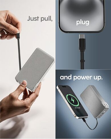 myCharge RetractaCharger 10000mAh Portable Charger Power Bank with 28-Inch Retractable USB-C Cable | Built-in Wall Plug | 30W PD Fast Charging | USB-C & A Ports | Digital Display | Grey in Saudi Arabia