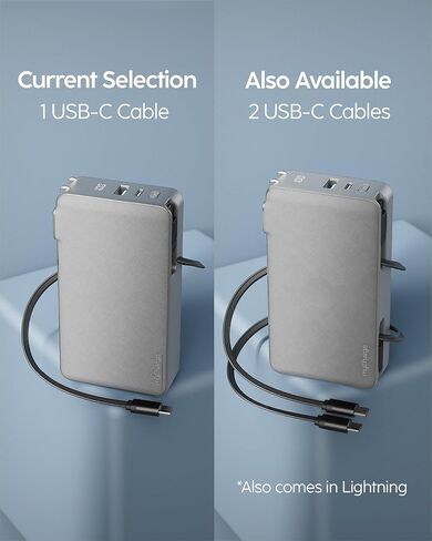 myCharge RetractaCharger 10000mAh Portable Charger Power Bank with 28-Inch Retractable USB-C Cable | Built-in Wall Plug | 30W PD Fast Charging | USB-C & A Ports | Digital Display | Grey in Saudi Arabia