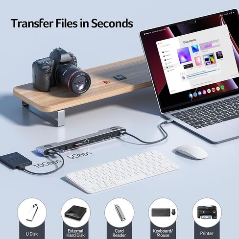 قاعدة شحن آيسر 3 شاشات، قاعدة شحن للكمبيوتر المحمول 11 في 1 مع DP 8K + HDMI مزدوج 4K@60 هرتز، إيثرنت، بيانات 10 جيجابت في الثانية، 100 وات PD، SD/TF، ​​قاعدة USB C مع كابل قابل للفصل لأجهزة Acer/Dell/Mac/HP in Kuwait