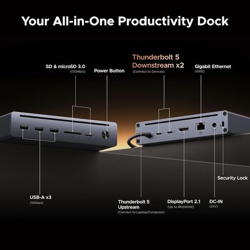 UGREEN Maxidok Thunderbolt 5 Hub Revodok 10 في 1، 120 جيجابت في الثانية مع 3×TBT5 (مفرد 8K / مزدوج 6K)، طاقة إجمالية 140 وات، DP2.1، جيجابت إيثرنت، محطة إرساء SD/TF 3.0 لأجهزة MacBooks وأجهزة الكمبيوتر المحمولة التي تعمل بنظام Windows in Saudi Arabia