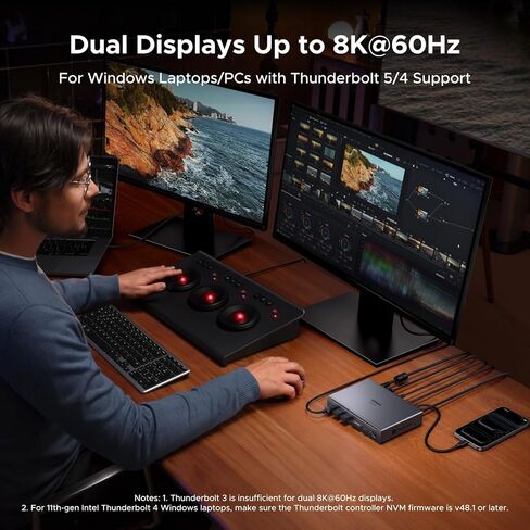 UGREEN Maxidok Thunderbolt 5 Hub Revodok 10 في 1، 120 جيجابت في الثانية مع 3×TBT5 (مفرد 8K / مزدوج 6K)، طاقة إجمالية 140 وات، DP2.1، جيجابت إيثرنت، محطة إرساء SD/TF 3.0 لأجهزة MacBooks وأجهزة الكمبيوتر المحمولة التي تعمل بنظام Windows in Saudi Arabia