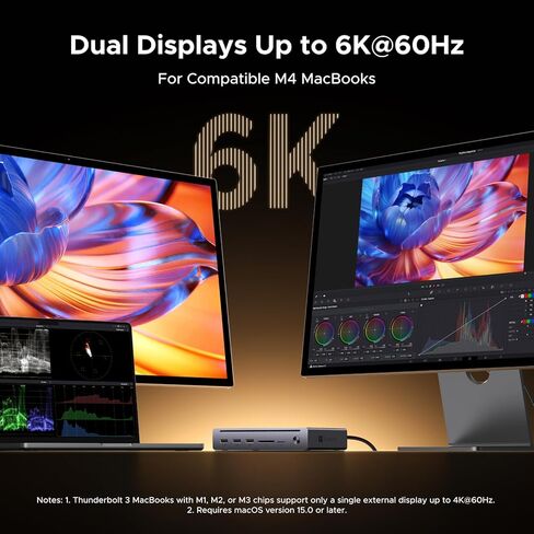 UGREEN Maxidok Thunderbolt 5 Hub Revodok 10 في 1، 120 جيجابت في الثانية مع 3×TBT5 (مفرد 8K / مزدوج 6K)، طاقة إجمالية 140 وات، DP2.1، جيجابت إيثرنت، محطة إرساء SD/TF 3.0 لأجهزة MacBooks وأجهزة الكمبيوتر المحمولة التي تعمل بنظام Windows in Saudi Arabia