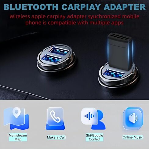 محول CarPlay اللاسلكي لهواتف iPhone، محول تشغيل السيارة بتقنية WiFi من الألومنيوم 6-2.4 جيجا هرتز، إعداد سريع، اتصال مستقر، التحكم في Siri/Google، الموسيقى عبر الإنترنت، Carplay لـ Android Auto in Kuwait