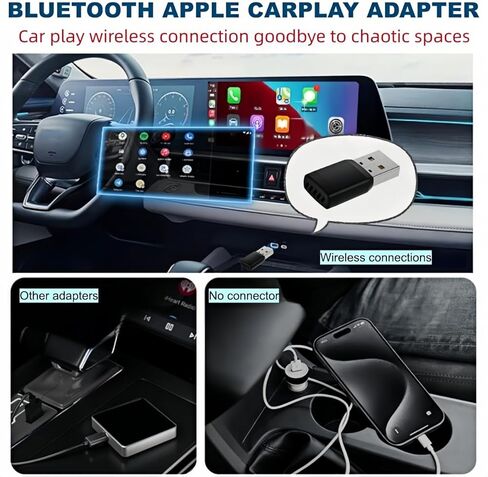 محول CarPlay اللاسلكي لهواتف iPhone، محول تشغيل السيارة بتقنية WiFi من الألومنيوم 6-2.4 جيجا هرتز، إعداد سريع، اتصال مستقر، التحكم في Siri/Google، الموسيقى عبر الإنترنت، Carplay لـ Android Auto in Kuwait