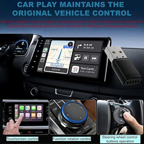 محول CarPlay اللاسلكي لهواتف iPhone، محول تشغيل السيارة بتقنية WiFi من الألومنيوم 6-2.4 جيجا هرتز، إعداد سريع، اتصال مستقر، التحكم في Siri/Google، الموسيقى عبر الإنترنت، Carplay لـ Android Auto in Kuwait