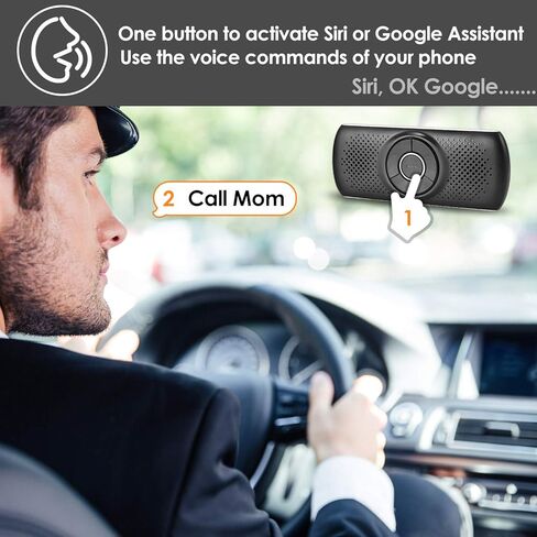 Bluetooth Visor Clip Car Speaker,TIANSHILI Wireless Handsfree Speakerphones, Stereo Sound Enhanced Bass/Built-in Mic/TF Card Player/Google Assistant Voice Command Portable Speakers in Saudi Arabia