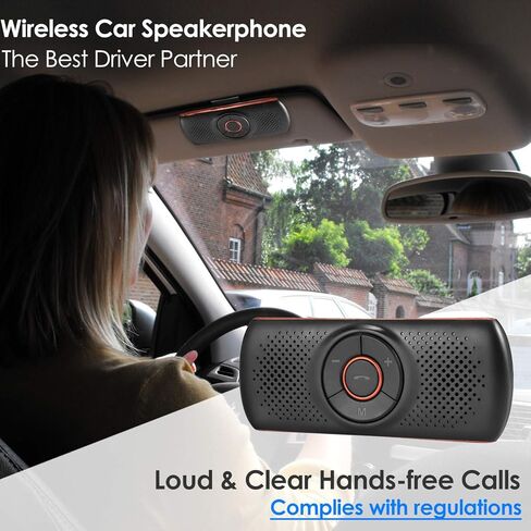 Bluetooth Visor Clip Car Speaker,TIANSHILI Wireless Handsfree Speakerphones, Stereo Sound Enhanced Bass/Built-in Mic/TF Card Player/Google Assistant Voice Command Portable Speakers in Saudi Arabia