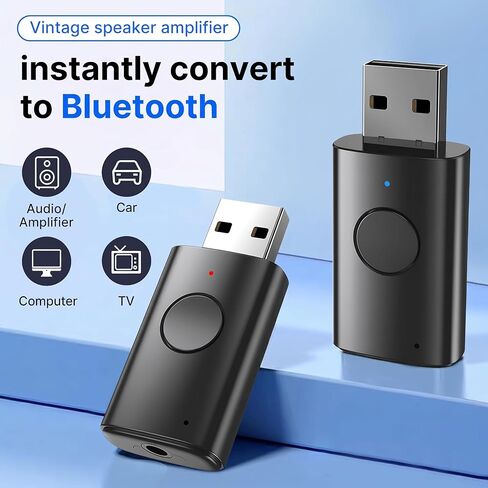 Bluetooth 6.0 Audio Adapter, 2-in-1 Wireless USB Transmitter&Receiver with Noise-Canceling Mic, 3.5mm AUX Dongle for Car Stereo, TV, PC&Home Audio, Plug and Play in Saudi Arabia