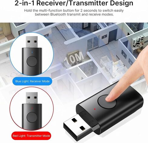 Bluetooth 6.0 Audio Adapter, 2-in-1 Wireless USB Transmitter&Receiver with Noise-Canceling Mic, 3.5mm AUX Dongle for Car Stereo, TV, PC&Home Audio, Plug and Play in Saudi Arabia
