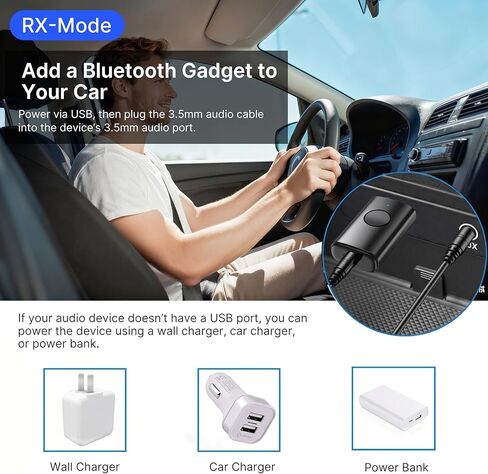 Bluetooth 6.0 Audio Adapter, 2-in-1 Wireless USB Transmitter&Receiver with Noise-Canceling Mic, 3.5mm AUX Dongle for Car Stereo, TV, PC&Home Audio, Plug and Play in Saudi Arabia