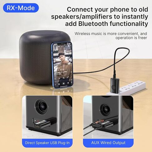 Bluetooth 6.0 Audio Adapter, 2-in-1 Wireless USB Transmitter&Receiver with Noise-Canceling Mic, 3.5mm AUX Dongle for Car Stereo, TV, PC&Home Audio, Plug and Play in Saudi Arabia