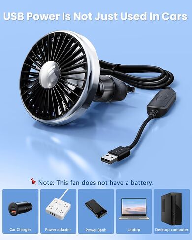 USB Car Fan, Electric Fan for Air Vent, Personal Vehicle Fan, Mini Air Circulator for Sedan, SUV, Truck, Van, 3-Speed Adjustable, Powerful Airflow. in Saudi Arabia