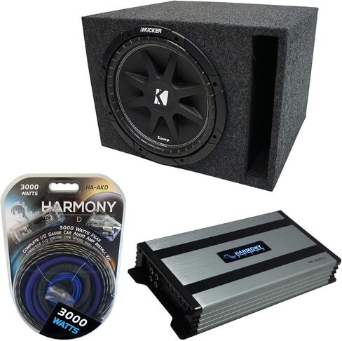 Harmony Audio Universal Car Stereo Vented Port Single 15" Kicker Bundle Comp C15 Sub Box Enclosure & Harmony HA-A800.1 Amp in Saudi Arabia