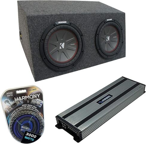 Harmony Audio Universal Car Stereo Hatchback مختومة مزدوجة 10 "Kicker Bundle CompR CWR10 Sub Box Enclosure & Harmony HA-A1500.1 Amp in Saudi Arabia