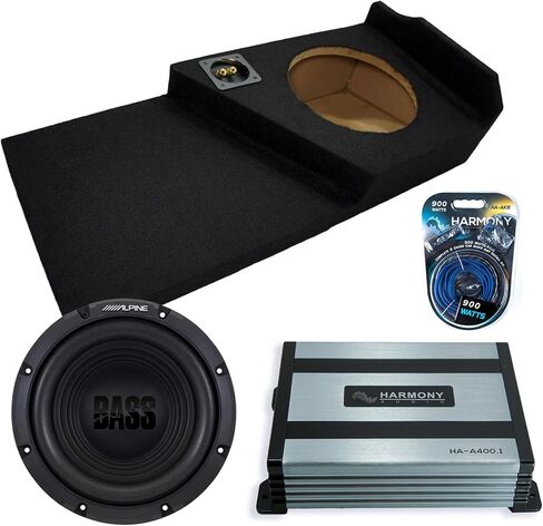Harmony Audio Alpine متوافق مع 2014-2018 Chevy Silverado Double Cab Truck W10S4 Single 10 "مضخم صوت 250W محملة حزمة صندوق فرعي مختوم | HA-A400.1 مضخم صوت 400 واط، مجموعة أسلاك 8GA Amp in Saudi Arabia