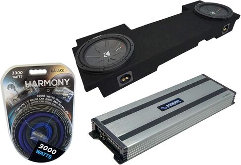 Harmony Audio متوافق مع 2002-2013 GMC Sierra HD Crew Truck Kicker Bundle CompR CWR12 Dual 12" Sub Box Enclosure & Harmony HA-A1500.1 Amp in Saudi Arabia