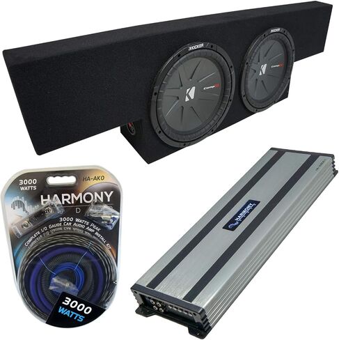 Harmony Audio Compatible with 01-06 GMC Sierra Non-HD Crew Cab Truck Kicker Bundle CompR CWR12 Dual 12" Sub Box Enclosure & Harmony HA-A1500.1 Amp in Saudi Arabia