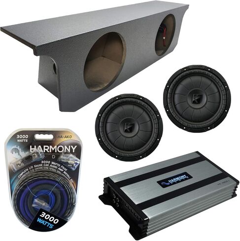 Harmony Audio متوافق مع 2007-2018 Jeep Wrangler JK Unlimited Kicker Bundle CompVT CVT12 مزدوج 12 بوصة غلاف صندوق فرعي مطلي بالكركدن وHarmony HA-A800.1 Amp in Saudi Arabia