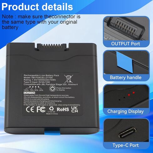 MULS 10000mAh Replacement Battery for PartyBox Stage 320 & Xtreme 4 Portable Speaker, 7.4V 74Wh Rechargeable Battery 400 with USB-C Port in Saudi Arabia