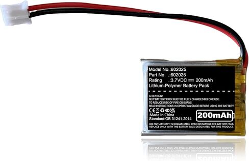 Nzzz 200mAh 3.7V 602025 LiPo Battery with 2 Wires JST PH2.0mm Connector 602025 High Temperature Resistant Rechargeable Battery for Charging Case Wireless Earphone LED Light and Wireless Device in Saudi Arabia