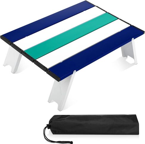 CroBlissful Beach Table Folding Camping Portable Table Striped White Aluminum Side with Carry Bag for Camping Picnics and Outdoor Activities(22x16x5 in,Navy Blue) in Saudi Arabia