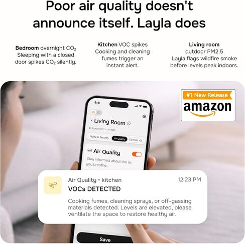 Layla Smart Home Agent — 9-in-1 Smart Sensor, Noise & Motion Detector, Air Quality Monitor with CO2, bVOC, Humidity & Energy Tracking | AC Controller, Works with Alexa & Google Home | No Subscription in Saudi Arabia