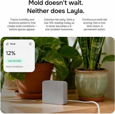 Layla Smart Home Agent — 9-in-1 Smart Sensor, Noise & Motion Detector, Air Quality Monitor with CO2, bVOC, Humidity & Energy Tracking | AC Controller, Works with Alexa & Google Home | No Subscription in Saudi Arabia