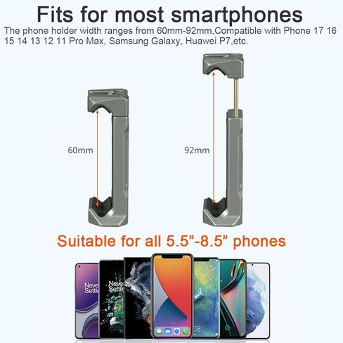 Aluminum Phone Tripod Mount Adapter with 2 Cold Shoes & Arca-Swiss Quick Release Plate,Metal Universal Adjustable Cell Phone Holder Clamp for iPhone 17/16/15/14/13 Pro Max/Samsung in Kuwait