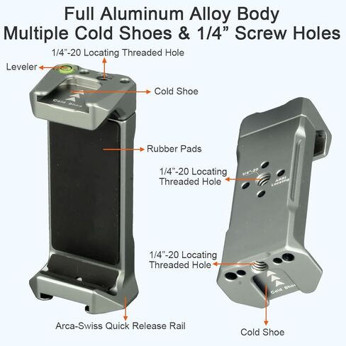 Aluminum Phone Tripod Mount Adapter with 2 Cold Shoes & Arca-Swiss Quick Release Plate,Metal Universal Adjustable Cell Phone Holder Clamp for iPhone 17/16/15/14/13 Pro Max/Samsung in Kuwait