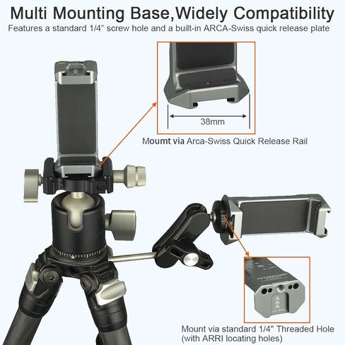 Aluminum Phone Tripod Mount Adapter with 2 Cold Shoes & Arca-Swiss Quick Release Plate,Metal Universal Adjustable Cell Phone Holder Clamp for iPhone 17/16/15/14/13 Pro Max/Samsung in Kuwait