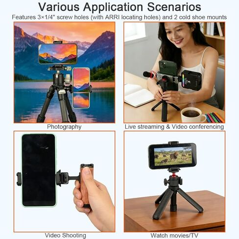 Aluminum Phone Tripod Mount Adapter with 2 Cold Shoes & Arca-Swiss Quick Release Plate,Metal Universal Adjustable Cell Phone Holder Clamp for iPhone 17/16/15/14/13 Pro Max/Samsung in Kuwait