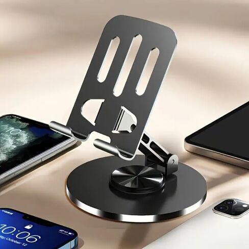 360° Rotating Aluminum Phone Stand, Compact Folding Desktop Holder, Suitable for All Smartphones & Tablets, Modern Accessory for Office, Home, and Car Use (Grey 1pc) in Saudi Arabia