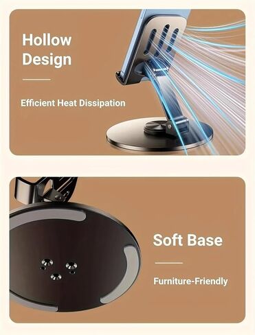 360° Rotating Aluminum Phone Stand, Compact Folding Desktop Holder, Suitable for All Smartphones & Tablets, Modern Accessory for Office, Home, and Car Use (Grey 1pc) in Saudi Arabia