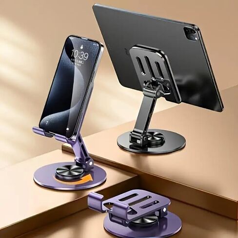 360° Rotating Aluminum Phone Stand, Compact Folding Desktop Holder, Suitable for All Smartphones & Tablets, Modern Accessory for Office, Home, and Car Use (Grey 1pc) in Saudi Arabia